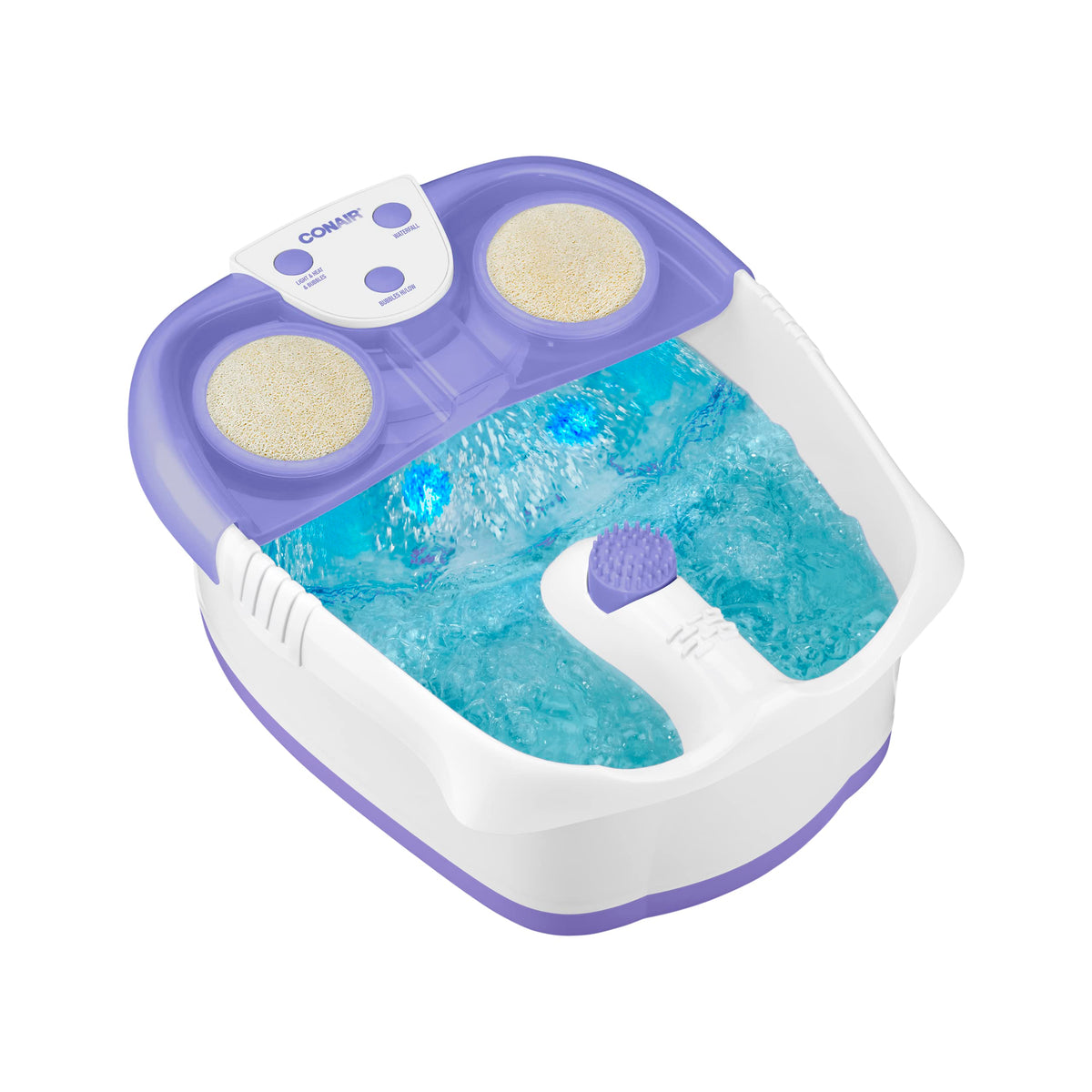 Conair Waterfall Pedicure Foot Spa With Blue Led, Massaging Bubbles & Rollers, Purple/White