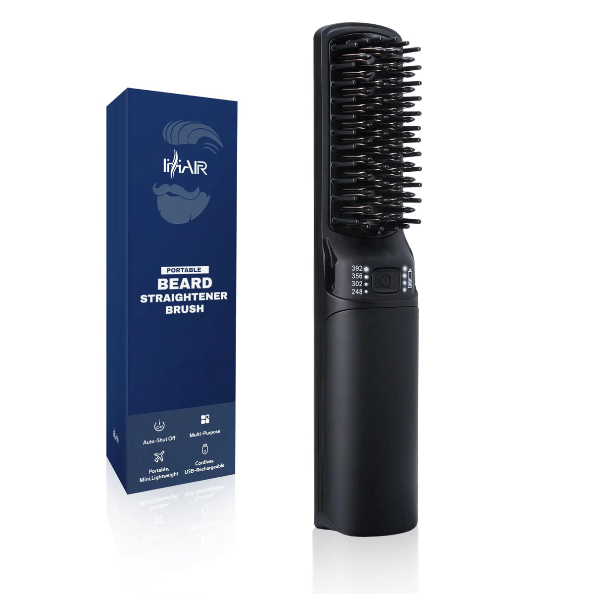 IHHAIR Beard Straightener Brush - Rechargeable Heated Comb for Short & Long Beards, Black