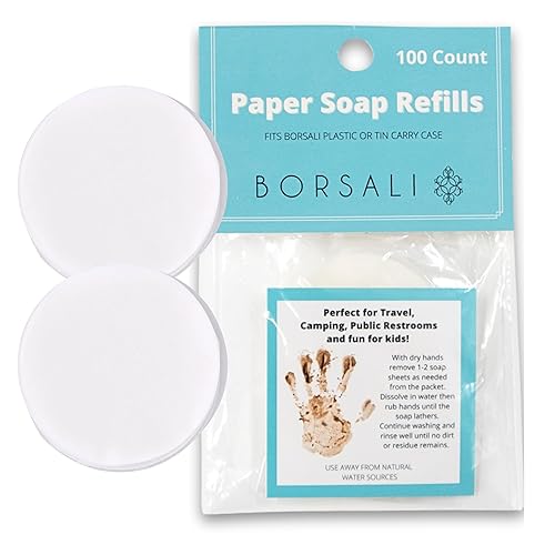 BORSALI Portable Paper Soap Sheets - 100 Dissolvable Travel Soap Sheets for Camping & Restrooms