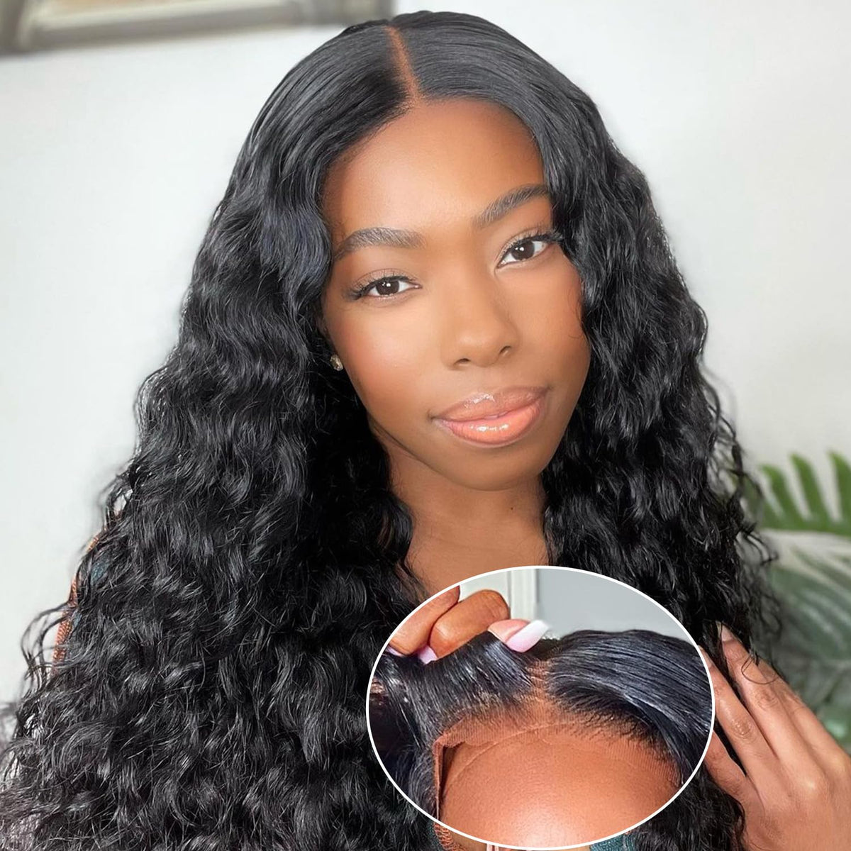 Lealife 22&quot; Water Wave Glueless Lace Front Wig - Human Hair, Pre-Plucked, 180% Density