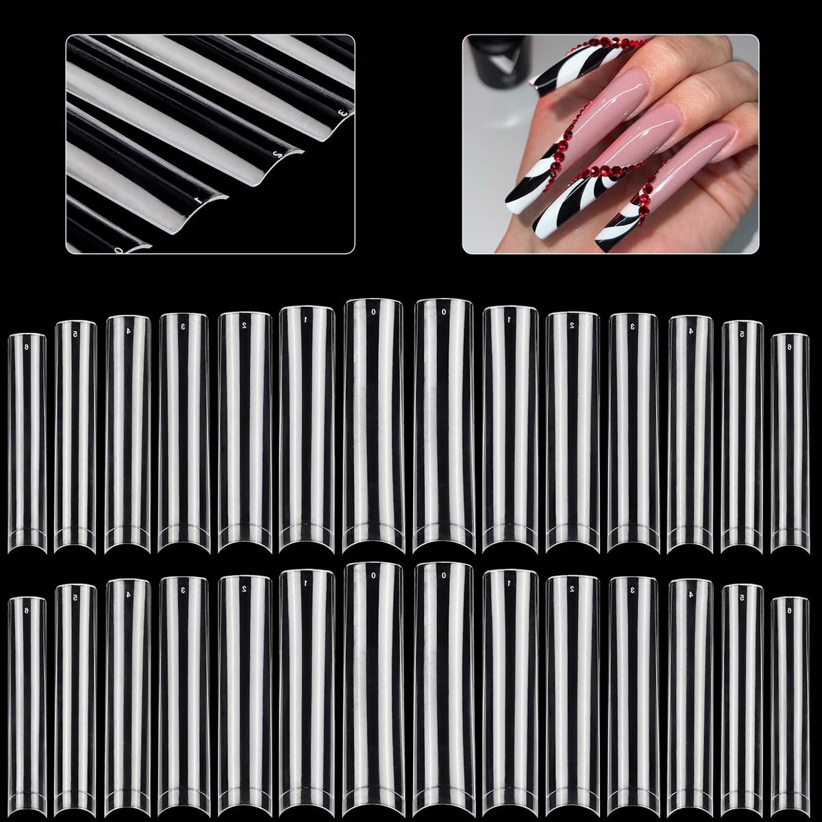 Quaferen 504Pcs Xxl No C Curve Acrylic Nail Tips - Clear Tapered Square Half Cover For Nail Art