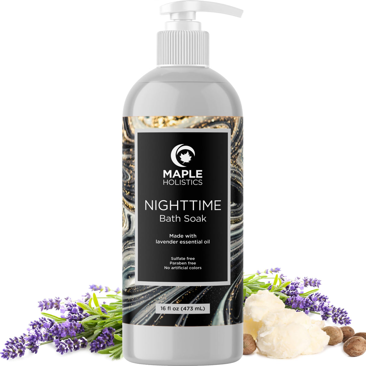 Maple Holistics Luxury Nighttime Bubble Bath - Vegan Lavender Relaxation Soak, 16 Fl Oz