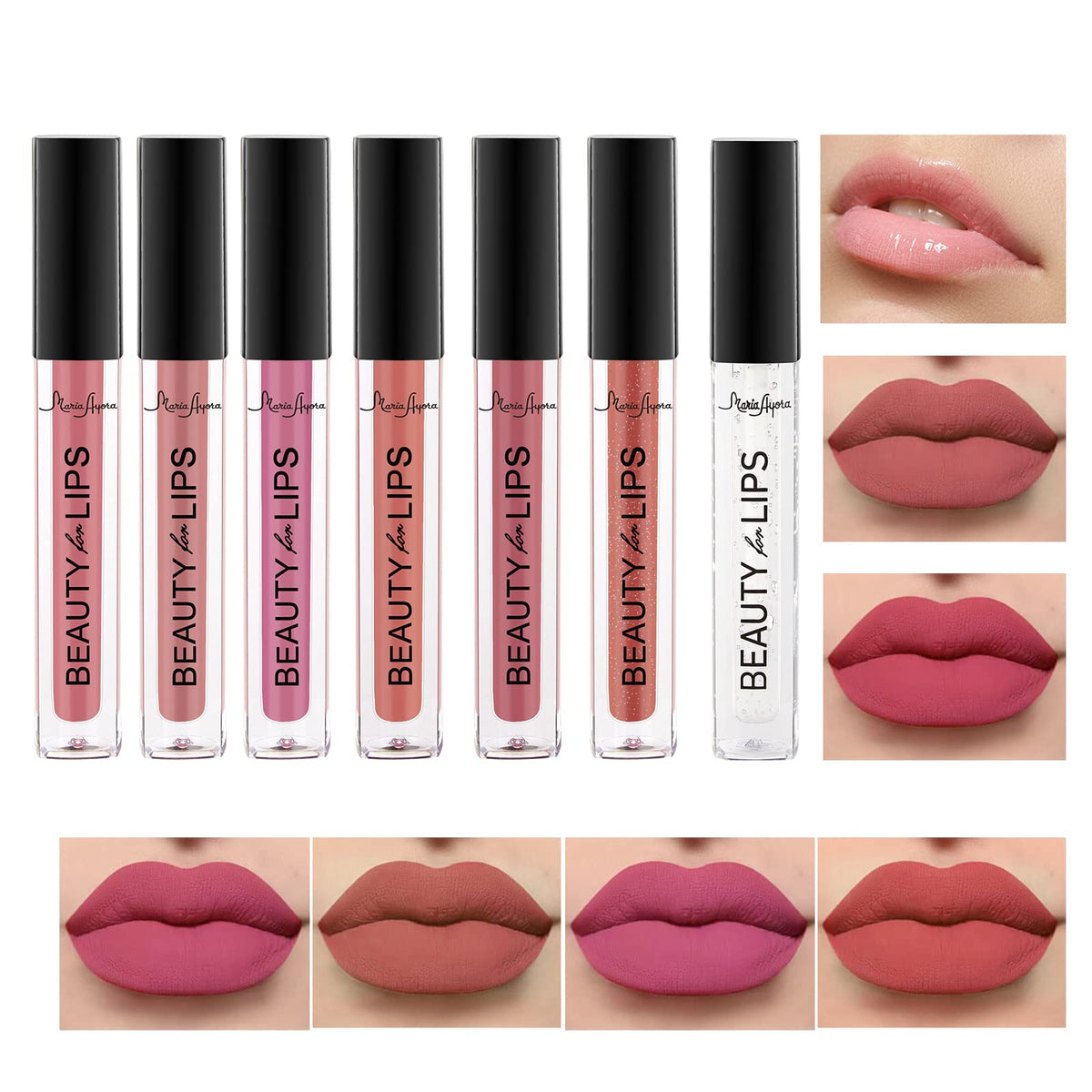 Maria Ayora 7Pcs Matte Lip Gloss Set - Long-Lasting, Waterproof, Vegan, Cruelty-Free