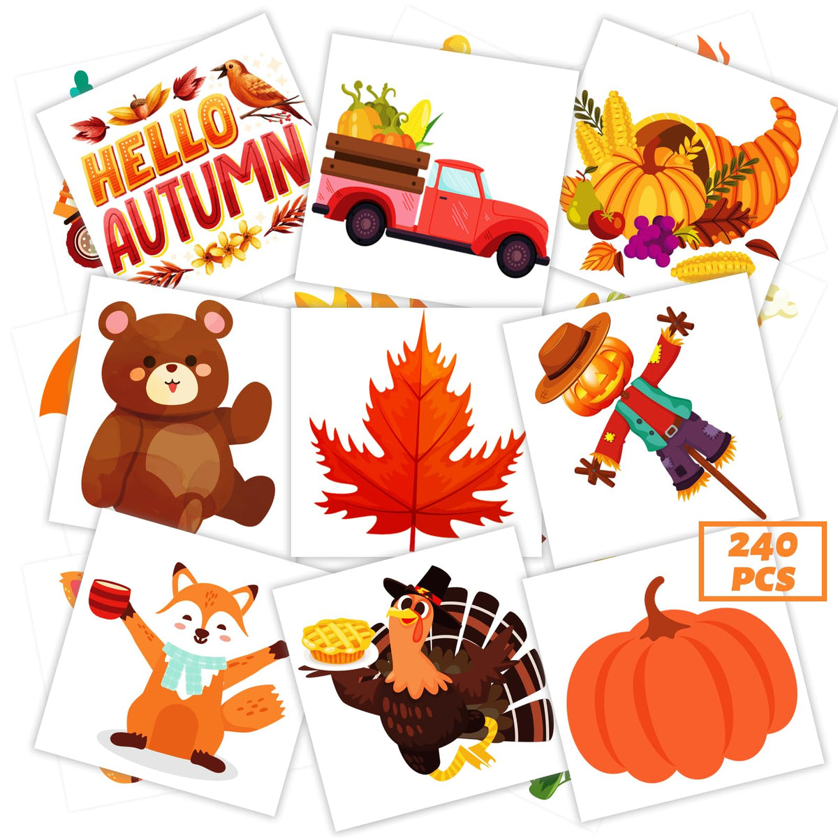 Winthrop 240 Pcs Autumn Temporary Tattoos - Waterproof Stickers For Kids, 60 Fall Designs