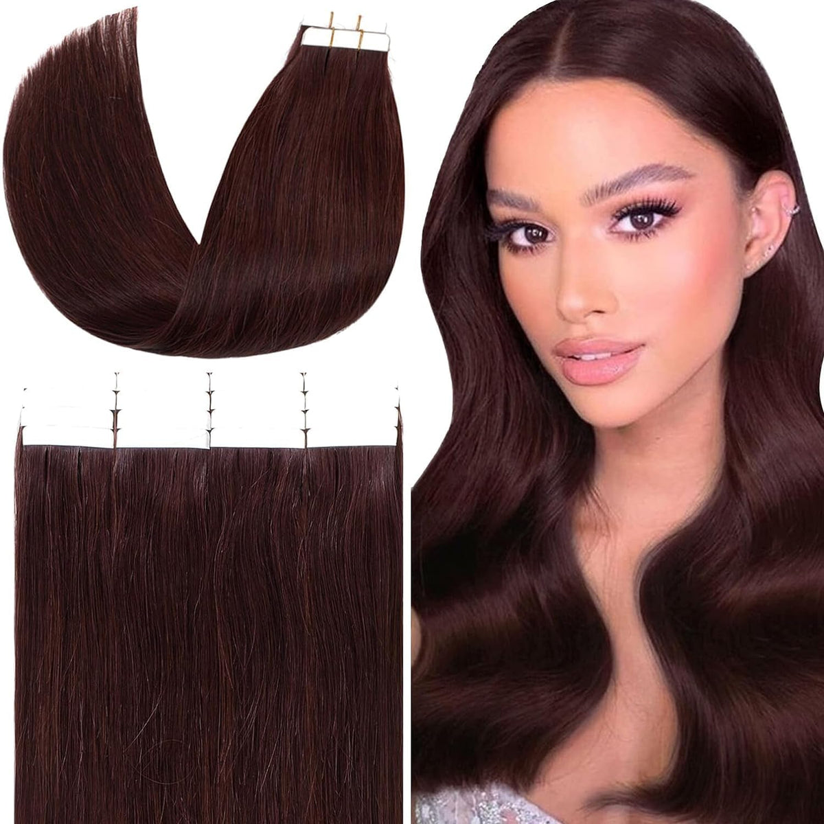 Anrosa 20&quot; Tape In Hair Extensions - Real Remy Human Hair, #99J Red Wine, 50G, Seamless