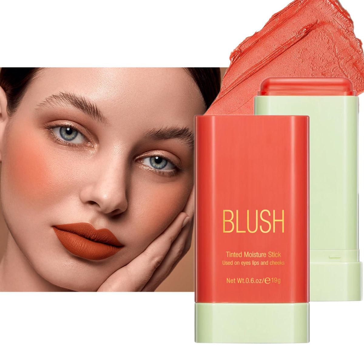 Onkessy Blush Stick - Cream Blush For Cheeks & Lips, Long-Lasting Multi-Use, #3 Coral