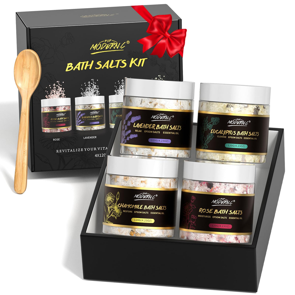 Pop Modern.C Epsom Bath Salts Gift Set - 4Pcs Relaxing Essential Oils For Spa & Gift Giving