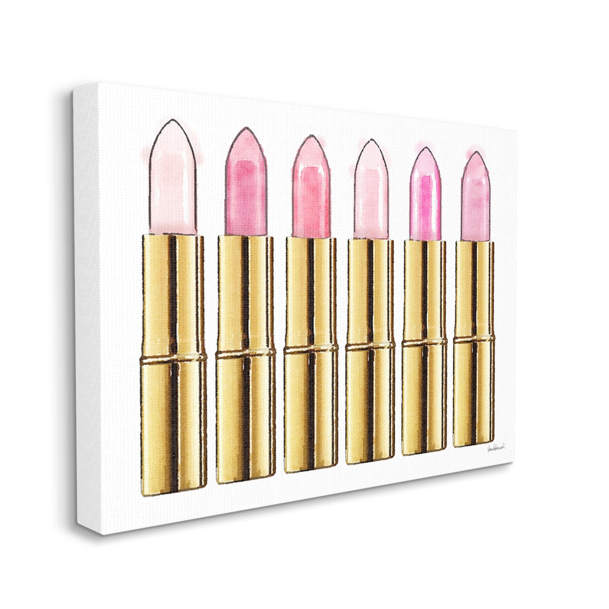 Stupell Industries Pink Gold Lipstick Glam Fashion Watercolor Canvas Wall Art, 16X20