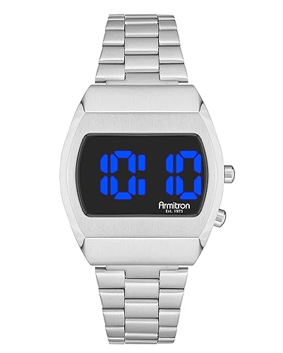 Armitron Sport Retro Men'S Digital Watch, Stainless Steel Bracelet, Silver/Blue