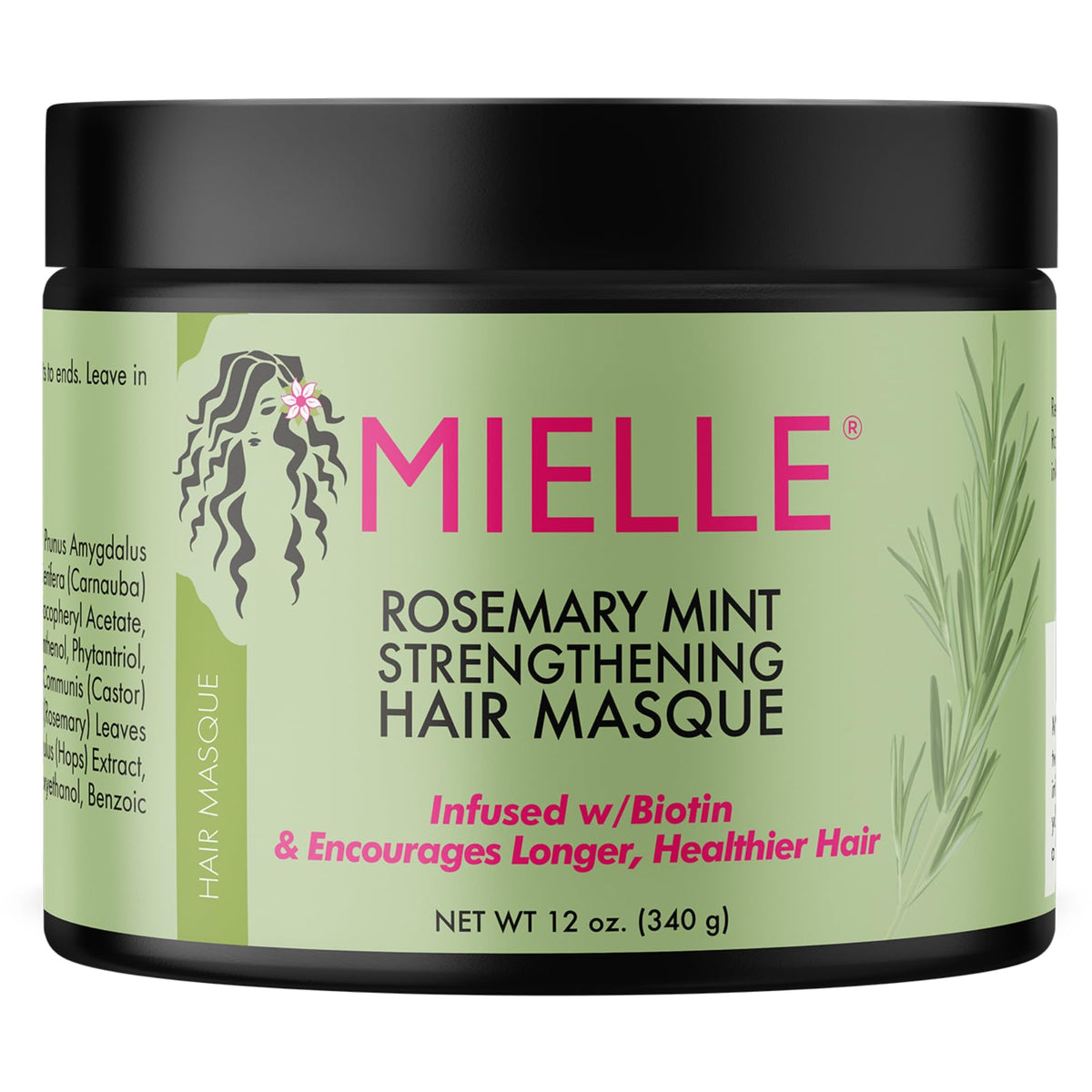 Mielle Organics Rosemary Mint Hair Masque, Biotin Deep Treatment for Dry & Damaged Hair, 12 Oz