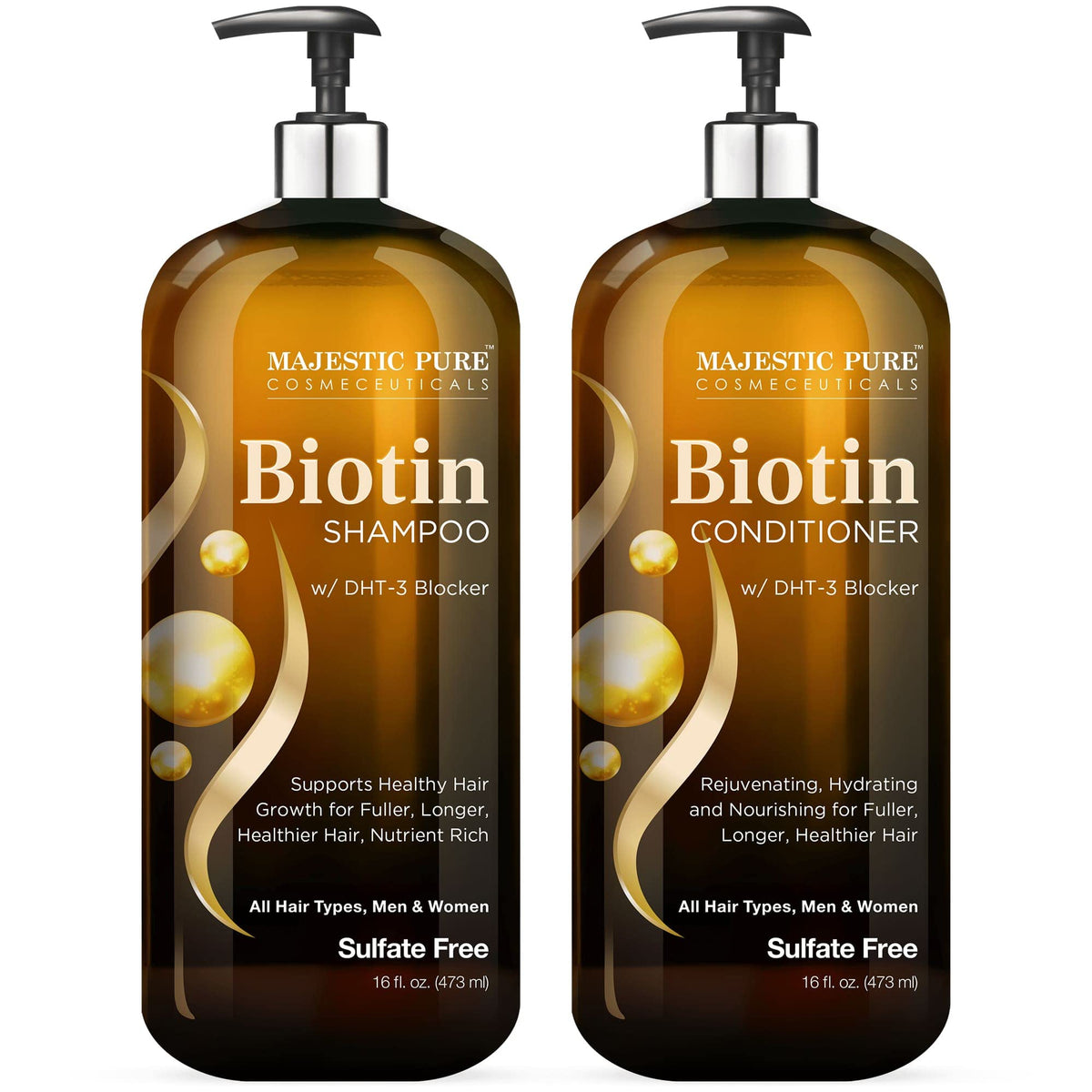 Majestic Pure Biotin Shampoo & Conditioner Set - Dht Blocker For Healthy Hair Growth, 16 Fl Oz