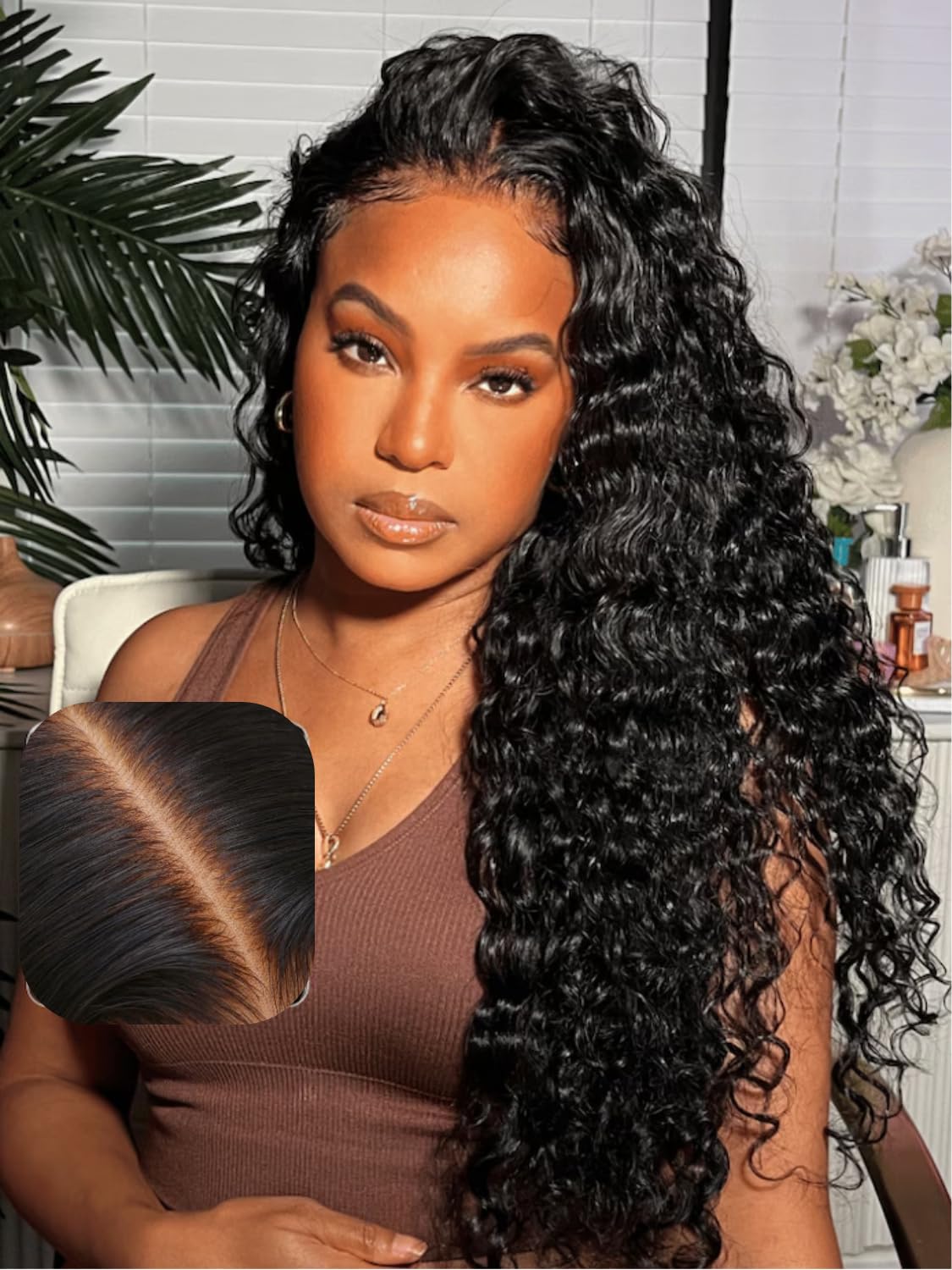 UNICE 18&quot; Water Wave Glueless Frontal Wig, Human Hair, Pre-Plucked, 150% Density, Black