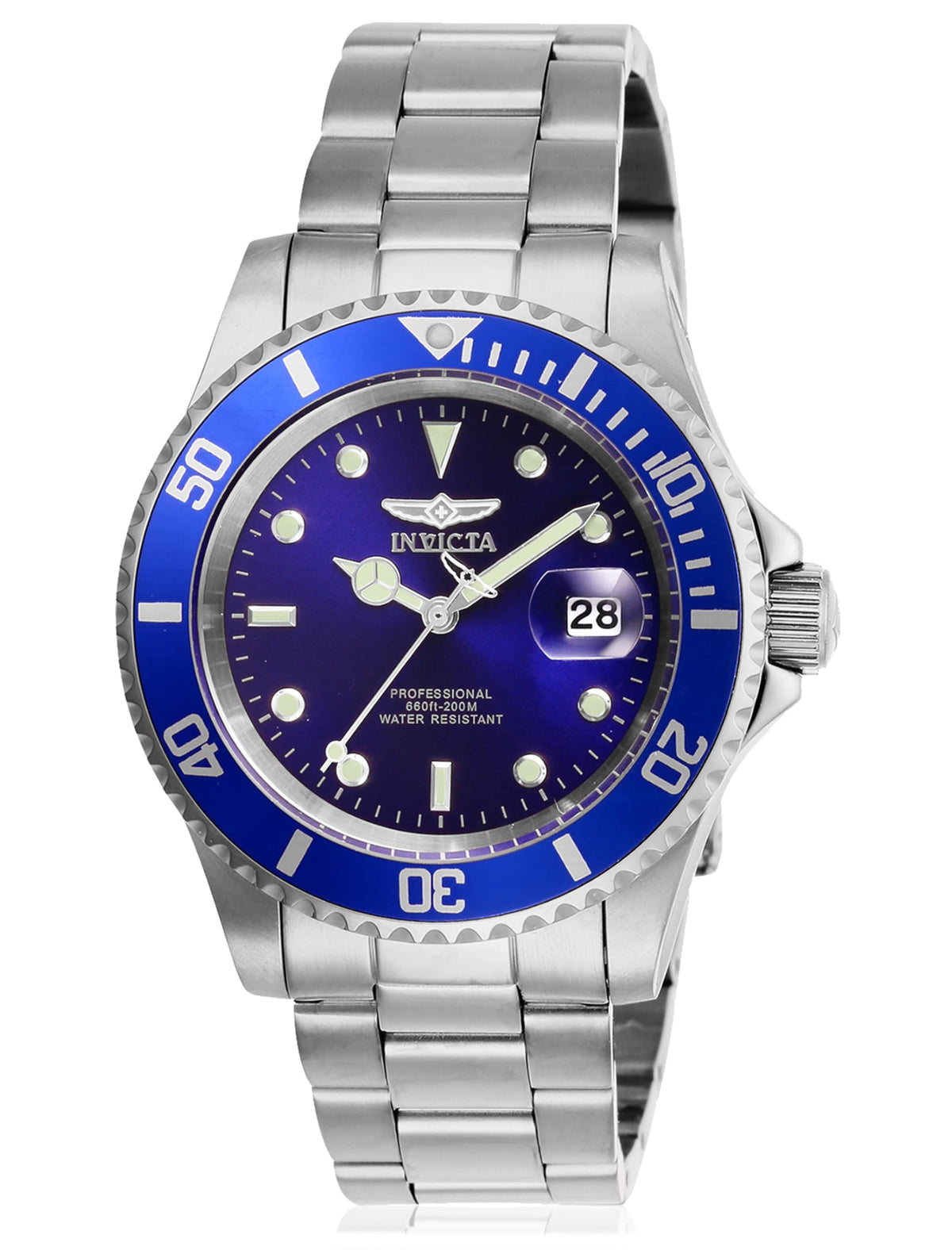 Invicta Pro Diver Quartz Watch For Men, Stainless Steel Strap, Silver & Blue, Model 26971