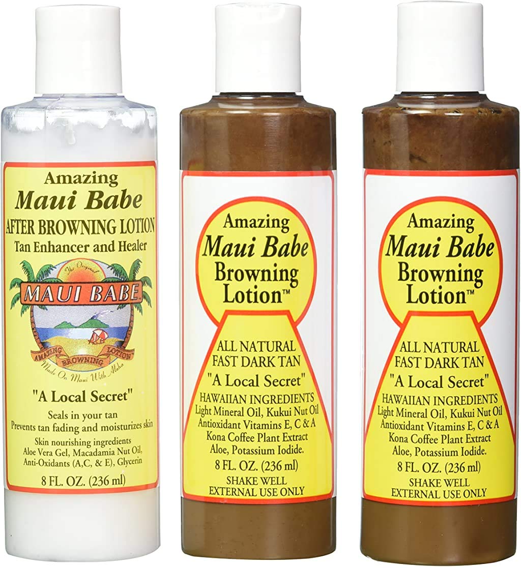 Maui Babe Tanning Pack - 2 Browning Lotions & 1 After Browning Lotion, 8 Oz Each, 3