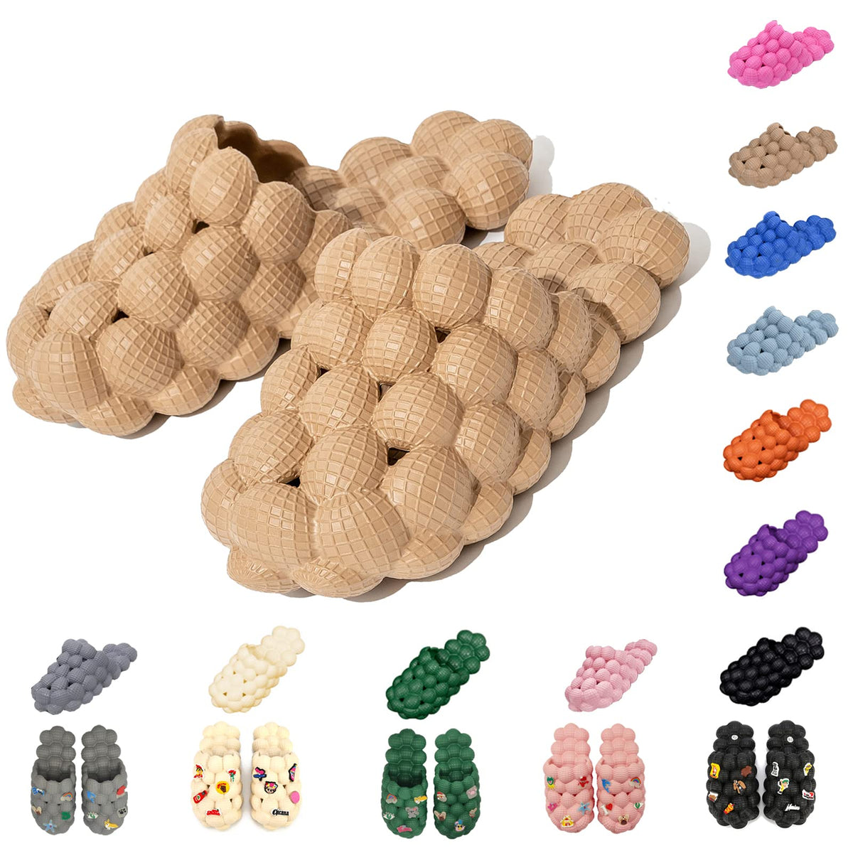 Aiminuo Bubble Slides Slippers For Women & Men - Funny Massage, Cloud Cushion, Non-Slip, Brown