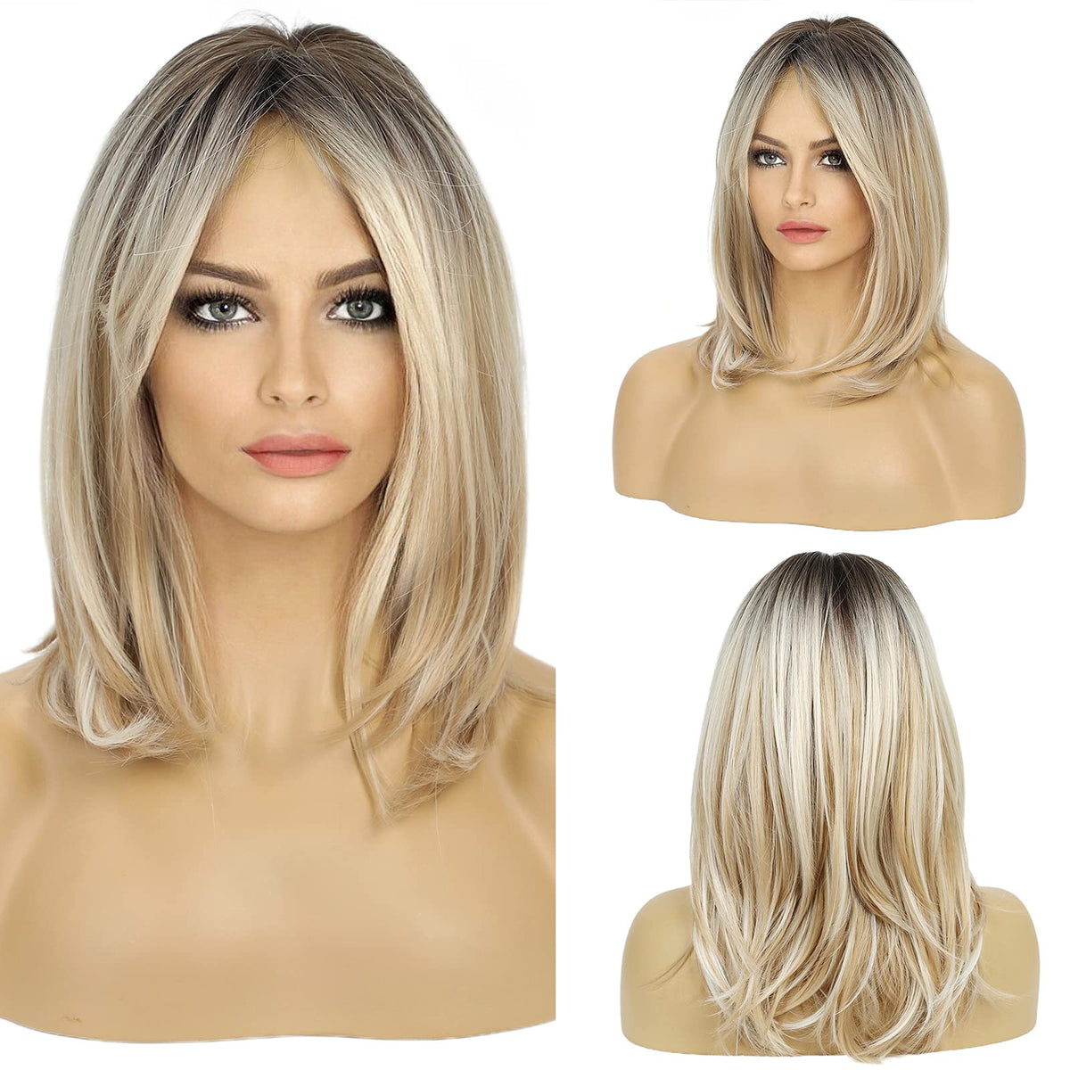 Haircube Ombre Blonde Long Wig With Bangs - 19 Inch Synthetic Hair Wig For Women