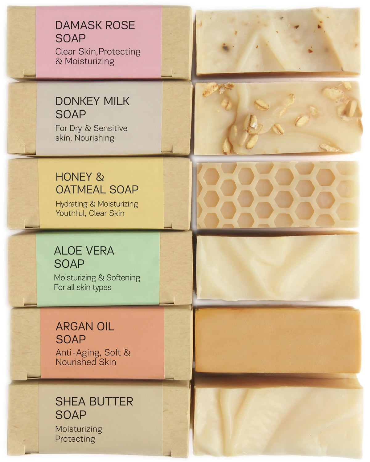 Authentic Bath & Soap Moisturizing Handmade Soap Bar Set - Organic Honey, Oatmeal, Shea Butter, 6Pk