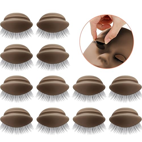 Maitys 2 Boxes of 6 Pairs Dark Silicone Rubber Eyelids for Mannequin Head - Eyelash Training