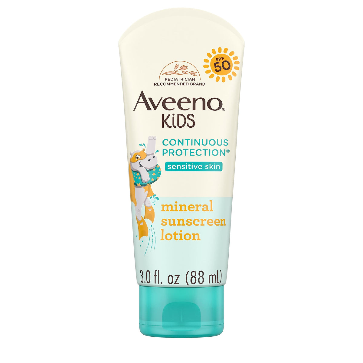 Aveeno Kids Spf 50 Zinc Oxide Mineral Sunscreen Lotion, Tear-Free, 3 Fl Oz, Sensitive Skin