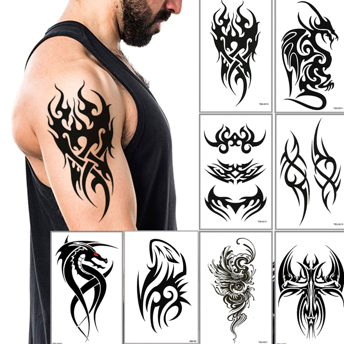 Awlee Large Black Tribal Totem Temporary Tattoo Sticker For Men & Women - Waterproof & Removable