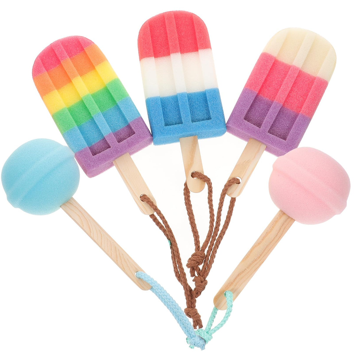 Doitool 5Pcs Multi-Colored Loofah Sponge Set - Cute Ice Cream & Lollipop Bath Scrubber