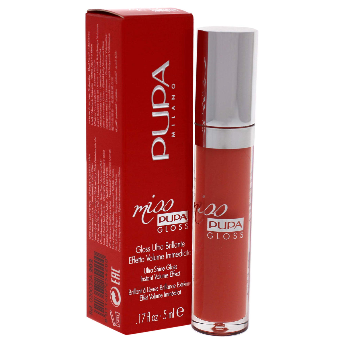 Pupa Milano Miss Milano Lip Gloss - Shiny Gel, Moisturizing, Frosted Apricot, 0.17 OZ