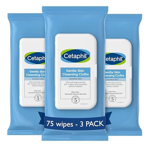 Cetaphil Gentle Face And Body Wipes, 25 Count (3 Pack), Hypoallergenic, Fragrance Free