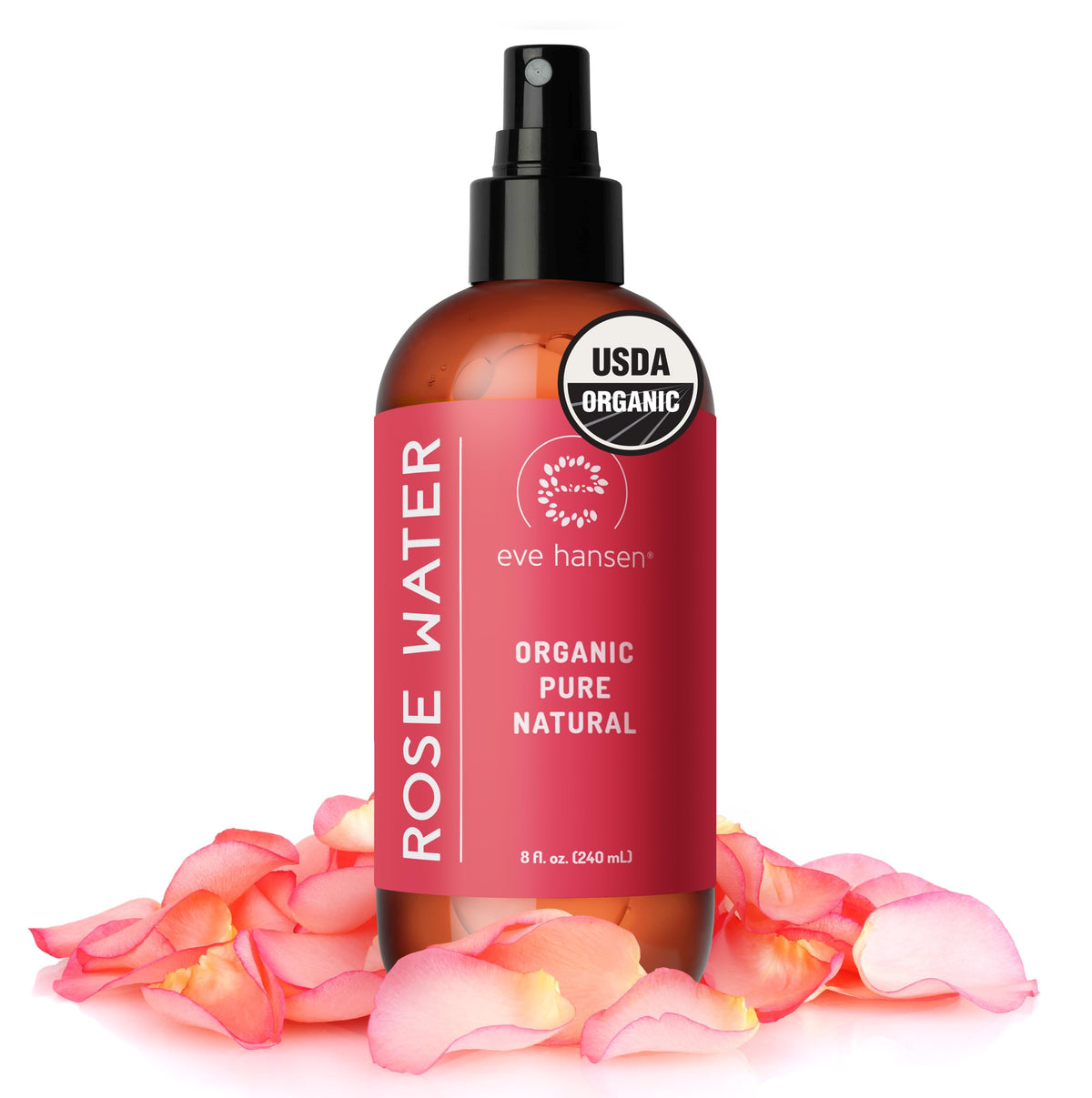 Eve Hansen Organic Rose Water Spray - 8 Oz Facial Toner & Makeup Setting Mist For Soothing Relief