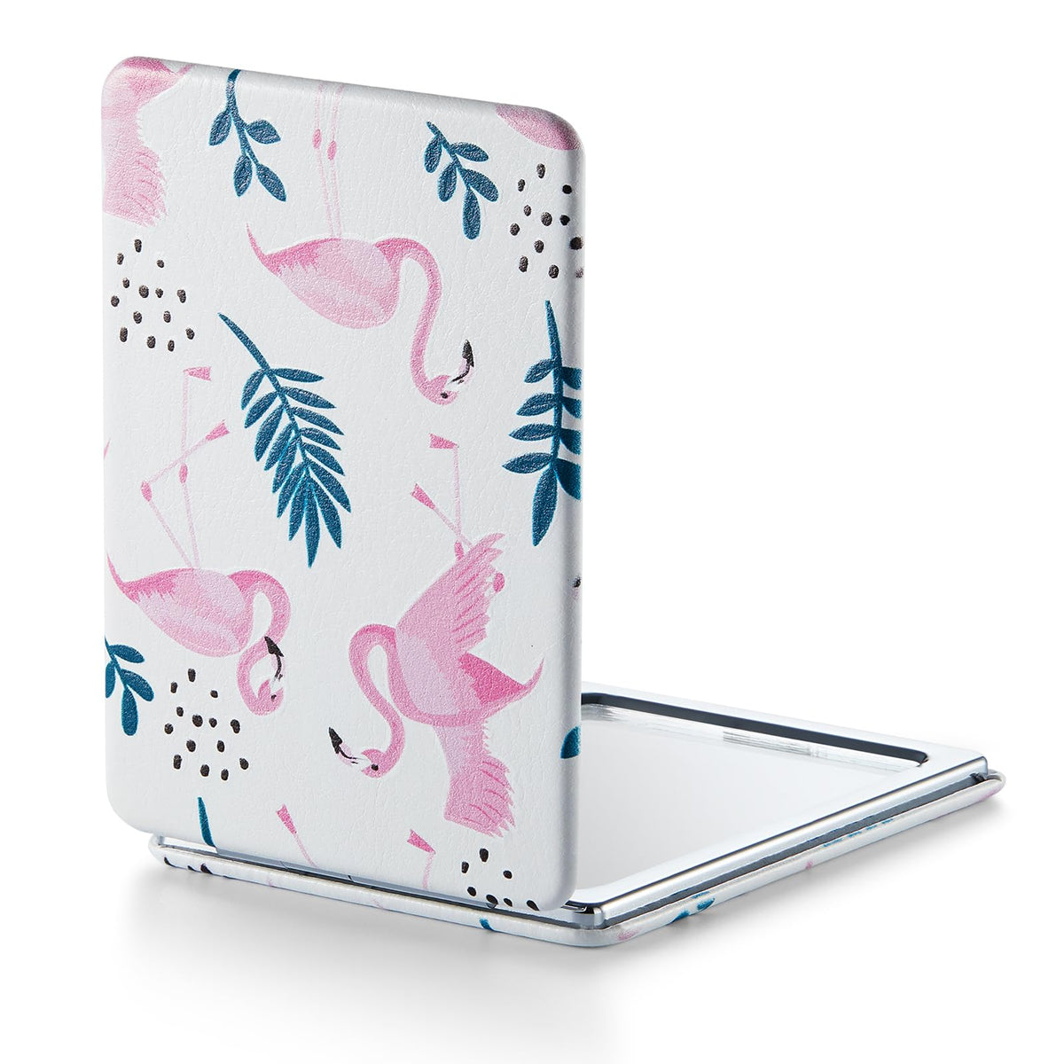 Omiro Compact Mirror - Pink Flamingos, 1X/3X Magnification, Portable Pu Leather, 3.4&quot; X