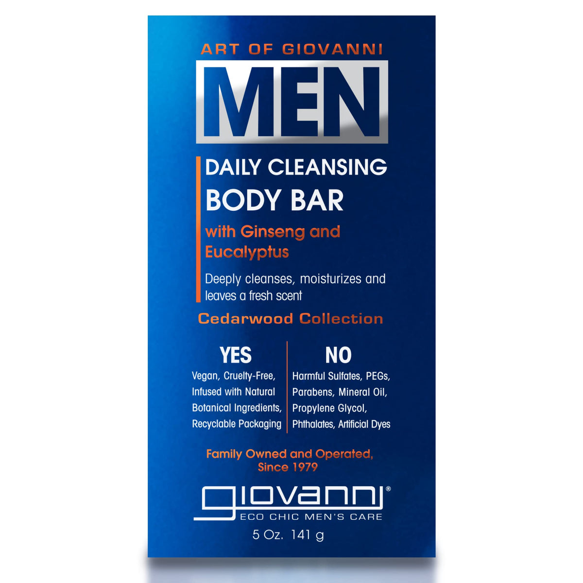 Giovanni Men'S Daily Cleansing Body Bar, Ginseng & Eucalyptus, Vegan, 5 Ounce