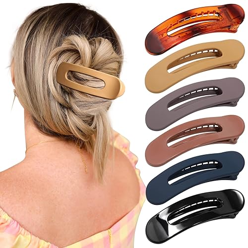 Awaytr French Concord Flat Hair Clips - 6Pcs Medium Curved No Slip Strong Hold For Women/Girls