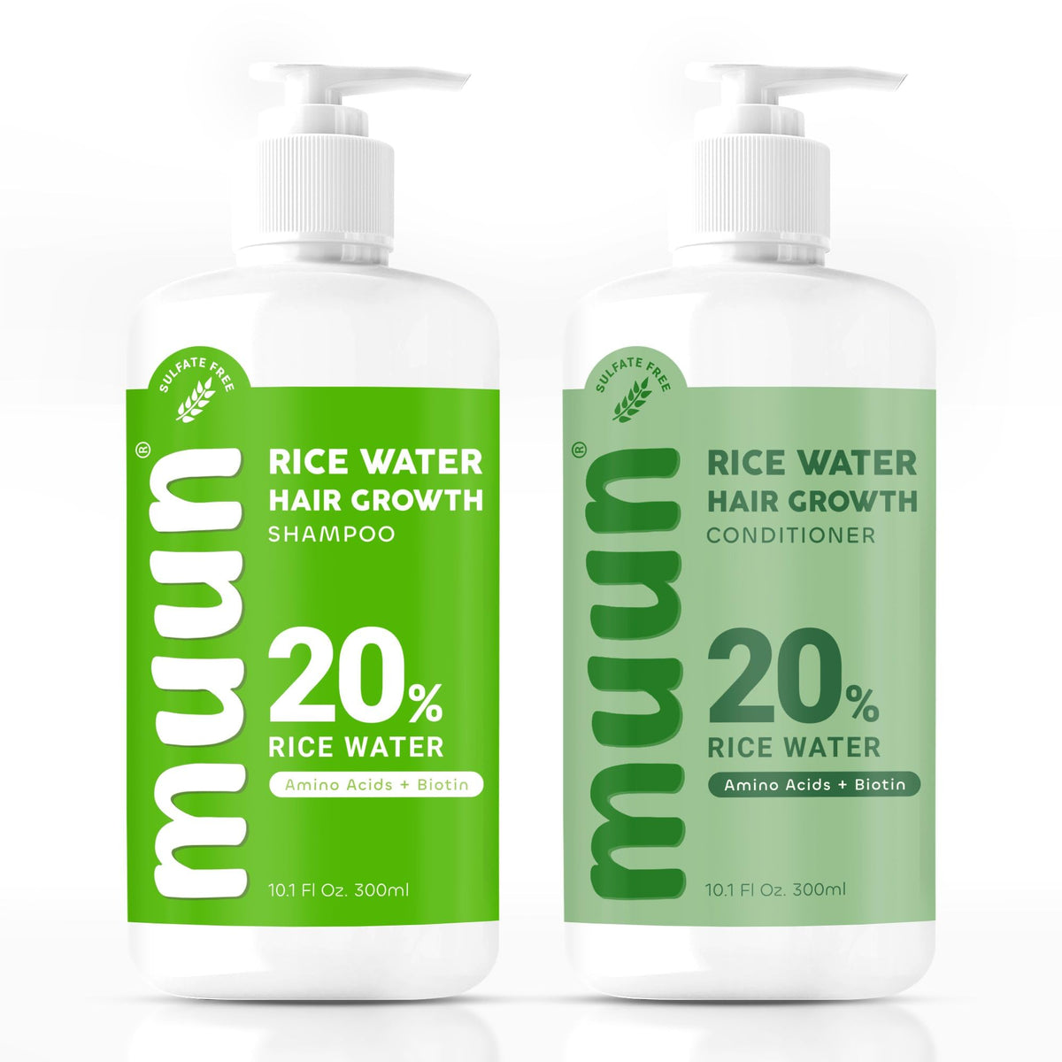 Muun Rice Water Shampoo & Conditioner Set For Hair Growth, Biotin & Caffeine, 10.58 Oz