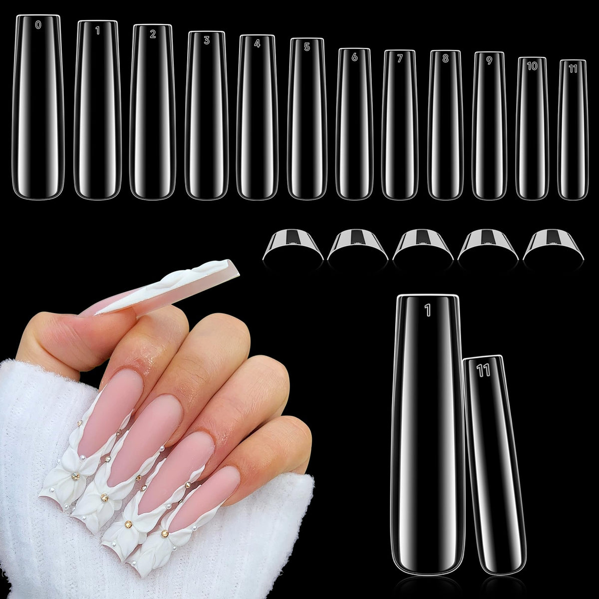 Luckyfairy Xxl Tapered Square Nail Tips, 240Pcs Clear Abs Full Cover For Diy Nail Art