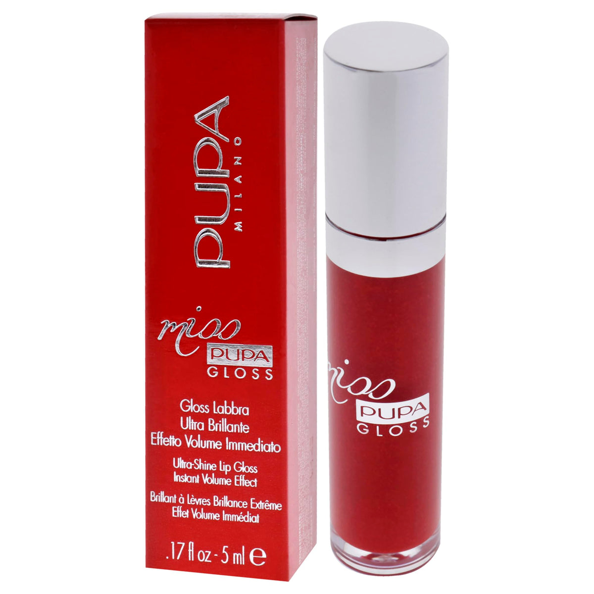 Pupa Milano Miss Milano Lip Gloss, Shiny Red, 0.17 OZ - Plumping Gel Texture, Moisturizing Effect