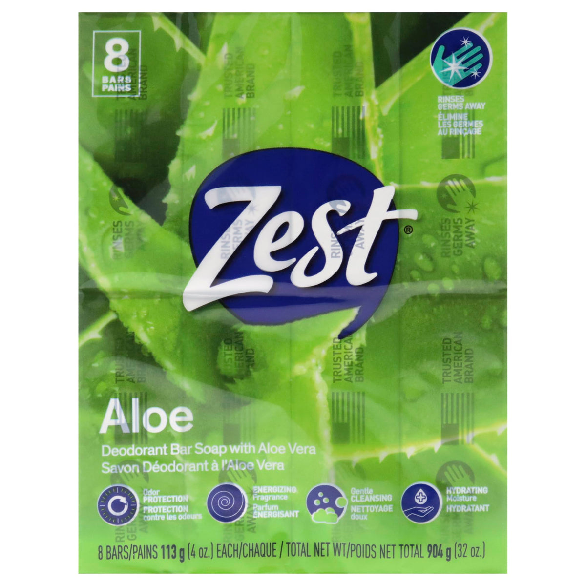 Zest Fresh Aloe 8-Bar Bath Size Soap, 4 Ounce Pack Of 8 - Refreshing Clean & Hydration