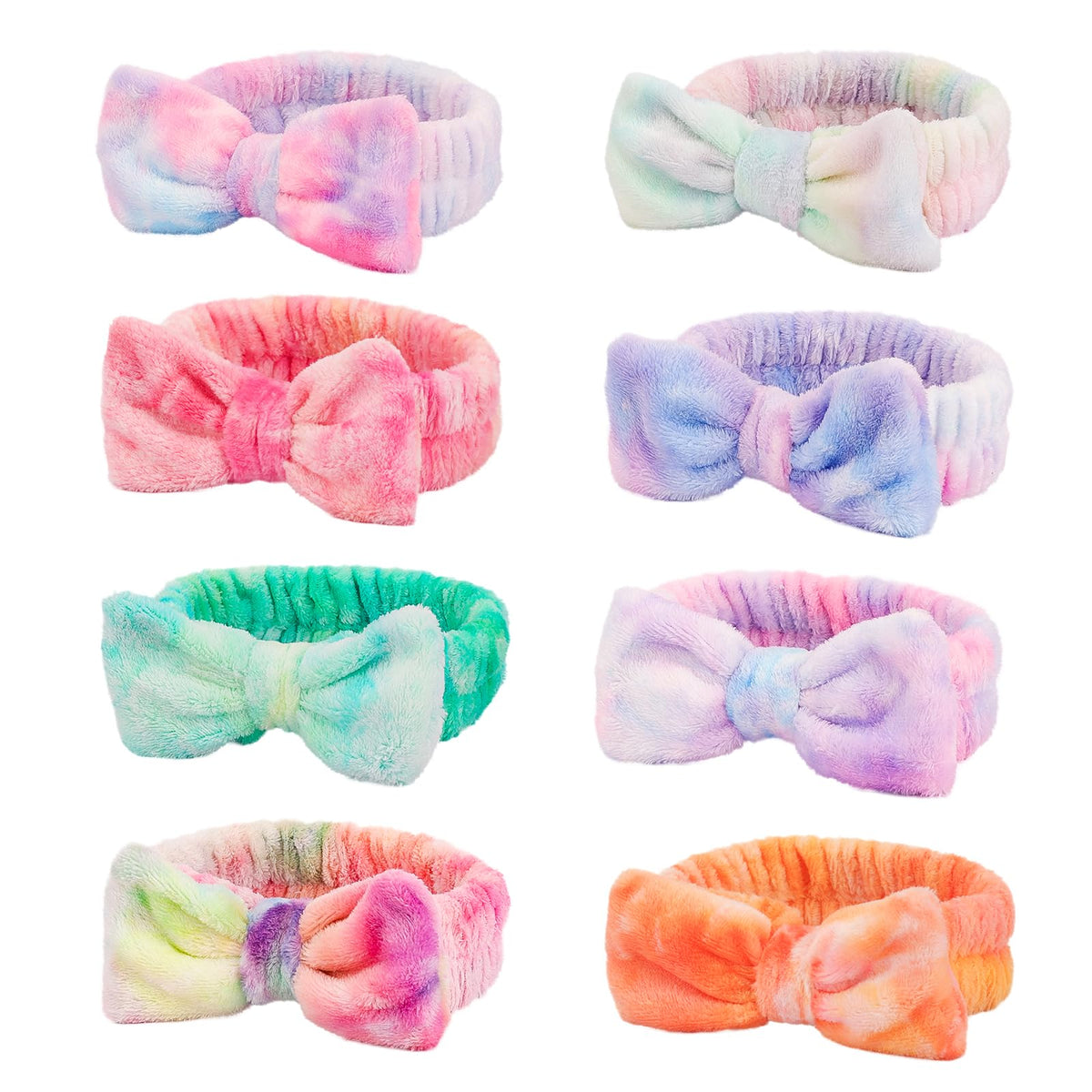 WSYUB 8pcs Tie-Dye Microfiber Spa Headbands for Girls - Makeup, Face Washing, & Sleepovers