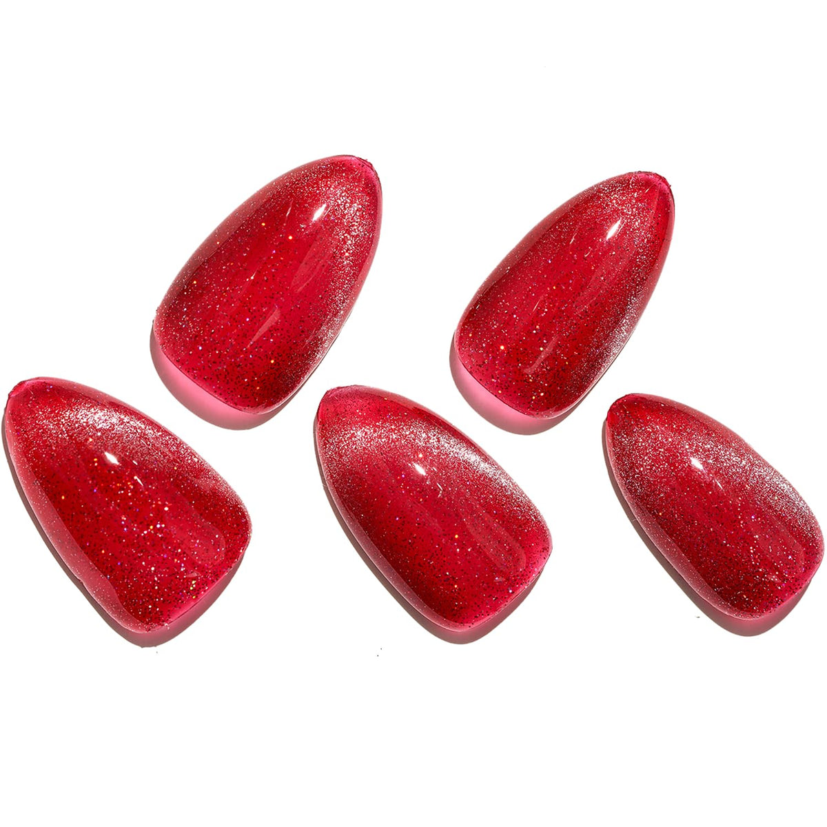 Glamermaid Red French Tip Cat Eyes Press On Nails, Short Almond, Handmade Gel Nail Kit