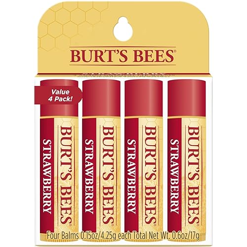 Burt'S Bees Strawberry Lip Balm - 100% Natural Moisturizing Beeswax - 4 Tubes, 0.15 O