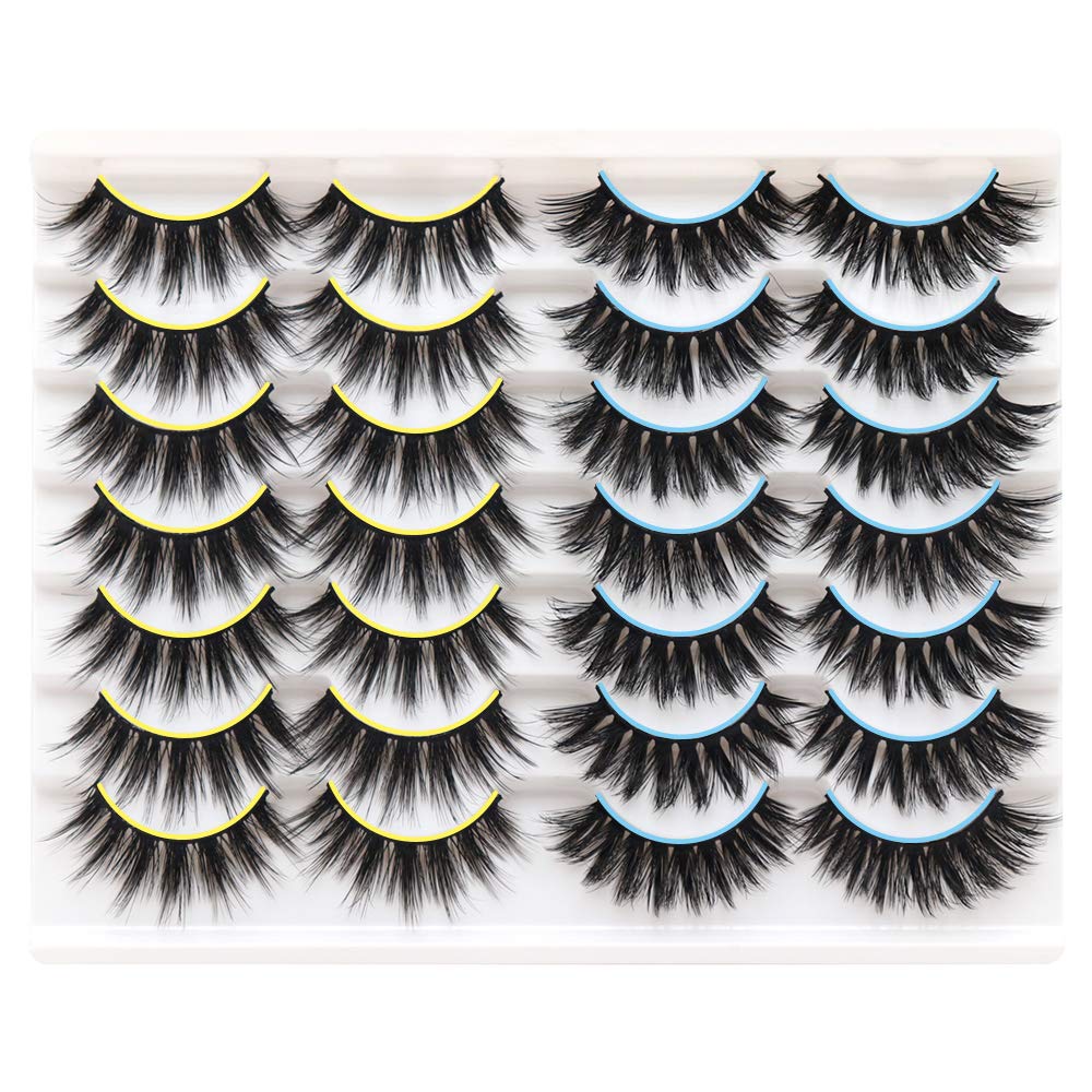 Losha 3D Faux Mink Lashes - 14 Pairs Dramatic Reusable Thick Crossed Eyelashes for Makeup