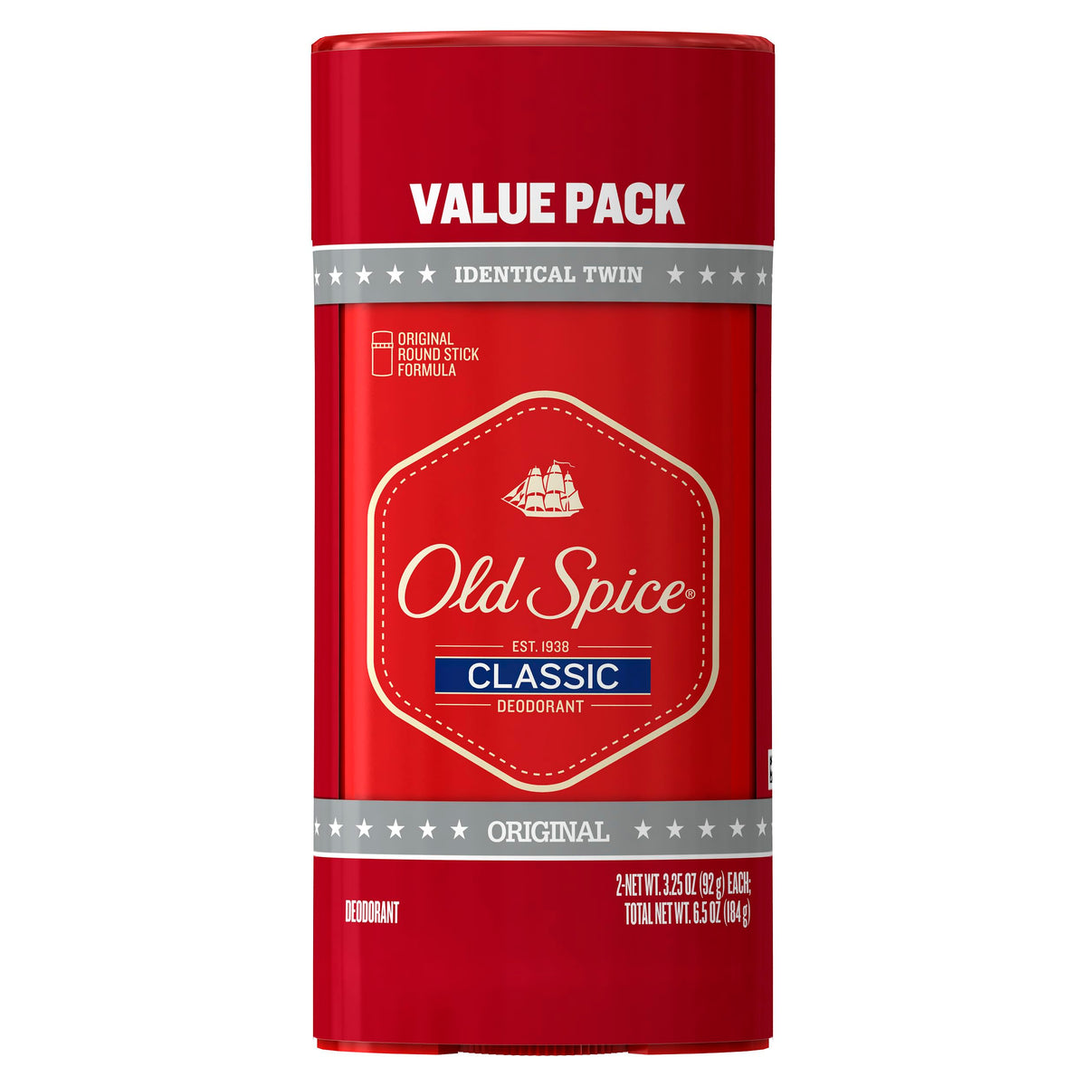 Old Spice Classic Deodorant For Men, Original Scent, 3.25 Oz, Pack Of 2 - Red