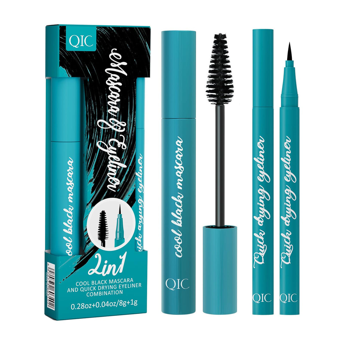 Yanqina Waterproof Black Mascara & Liquid Eyeliner Set - Smudge-Proof, Long-Lasting, Volume & Length