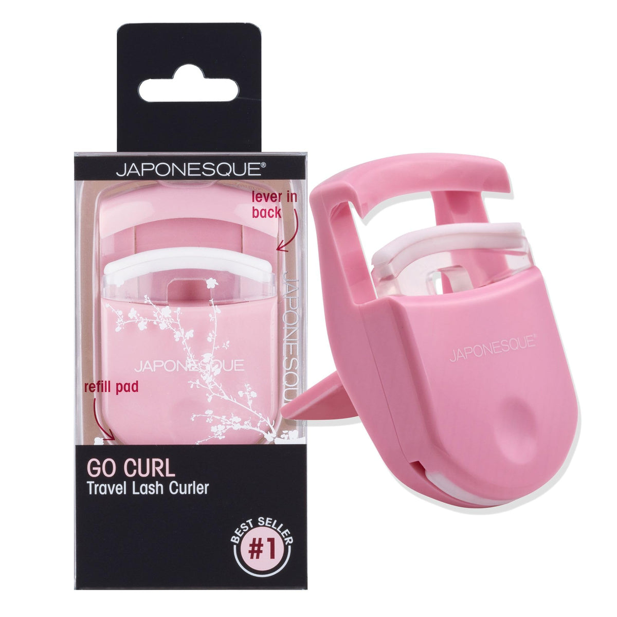 Japonesque Pink Travel Eyelash Curler - Plastic Lash Curlers With Bonus Replacement Pad