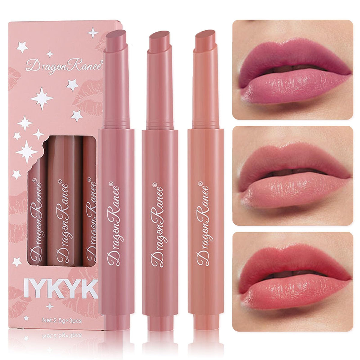 Sulily Press Lipstick Set B - 3 Colors Matte Velvet Moisture Crayon Lip Gloss, Waterproof & Long Lasting