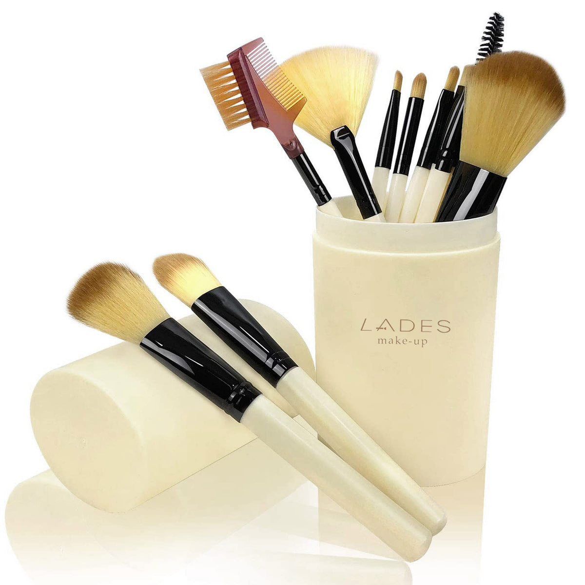 Lades 12 Pcs Makeup Brush Set - Foundation, Eyeshadow, Eyebrow, Blush & Contour Brushes