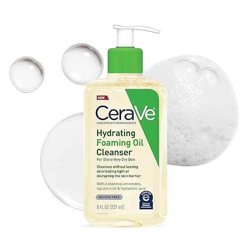 Cerave Hydrating Foaming Oil Cleanser With Squalane, Hyaluronic Acid, 8 Fl Oz, Fragrance Free