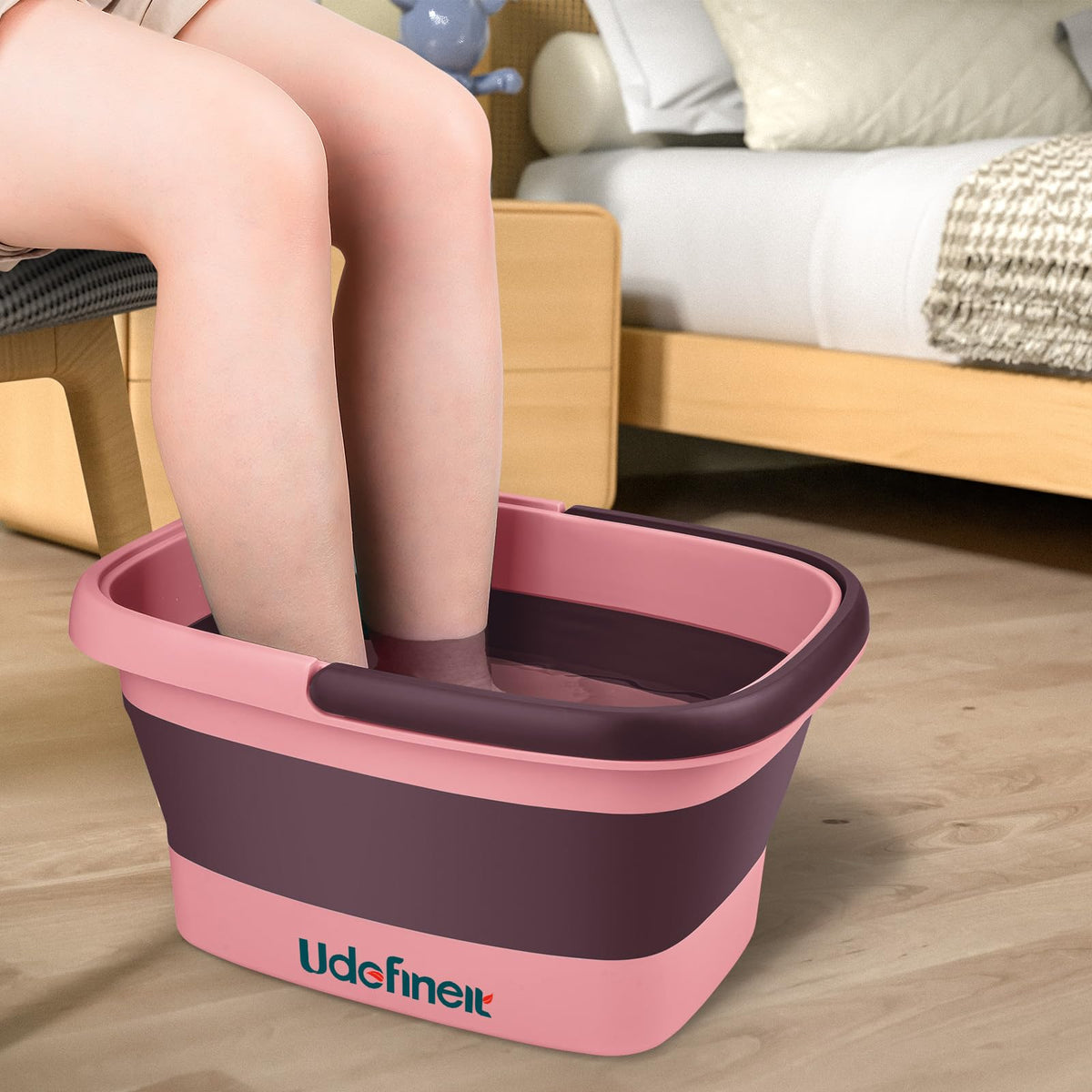 Udefineit Pink Collapsible Foot Bath Basin, 15L Foldable Foot Spa Tub For Cracked Feet Treatment