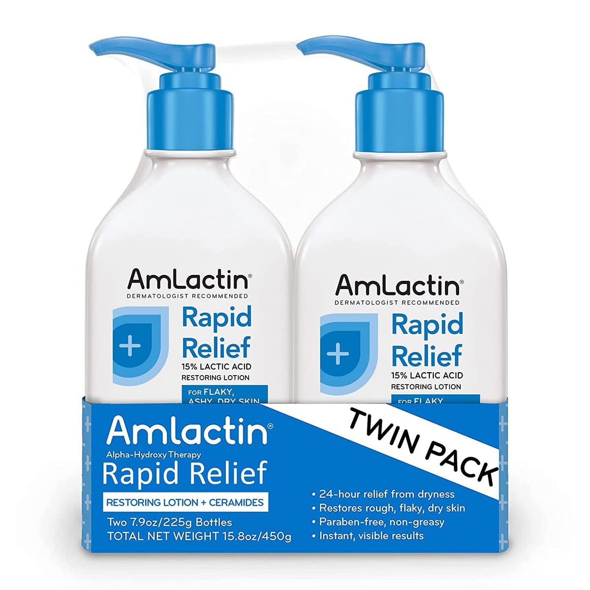 Amlactin Intensive Healing Body Lotion, 7.9 Oz Twin Pack, Exfoliator & Moisturizer With Lactic