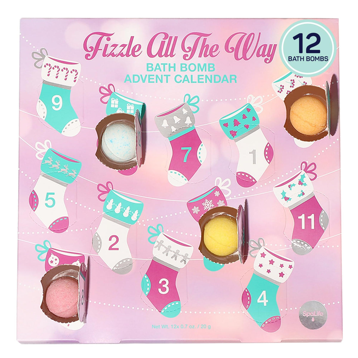 Spalife 12 Days Bath Bomb Advent Calendar - Relaxing Holiday Gift Set, 8.4Oz