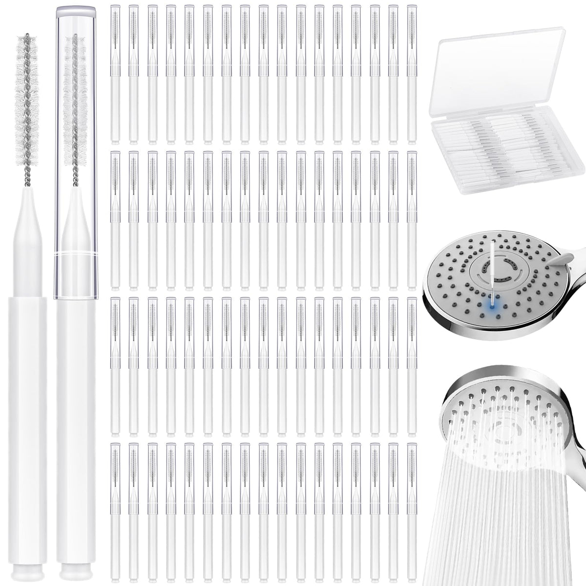 Mapvolut 70 Pcs Shower Head Cleaning Brush Set - Anti-Clogging Tool With Stiffer Bristles, White