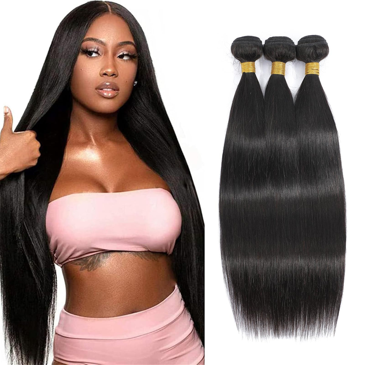 FASHION VILA 16&quot; Straight Bundles - 100% Unprocessed Brazilian Virgin Remy Hair Extensions